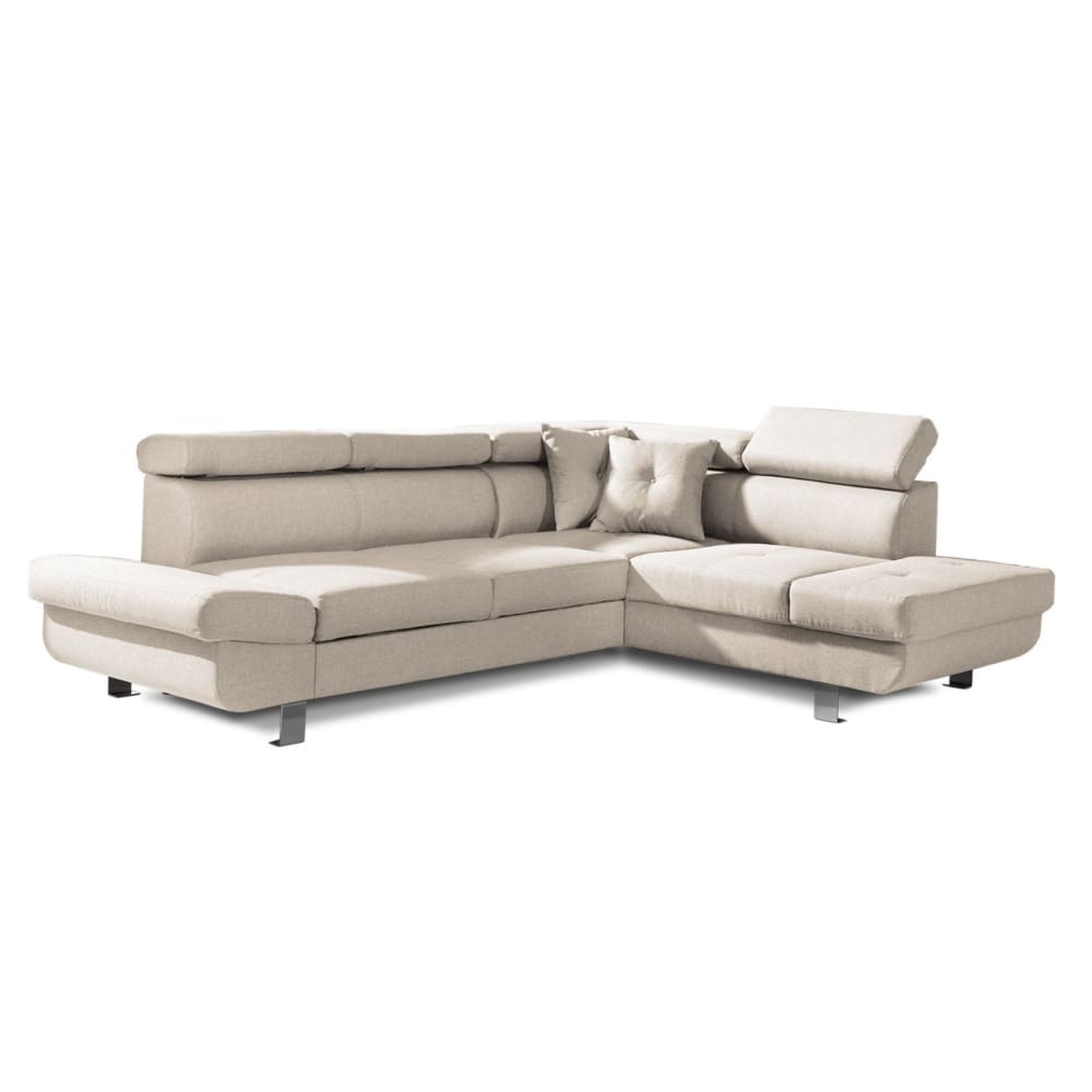 Canapé d'angle droit convertible 5 places en tissu beige
