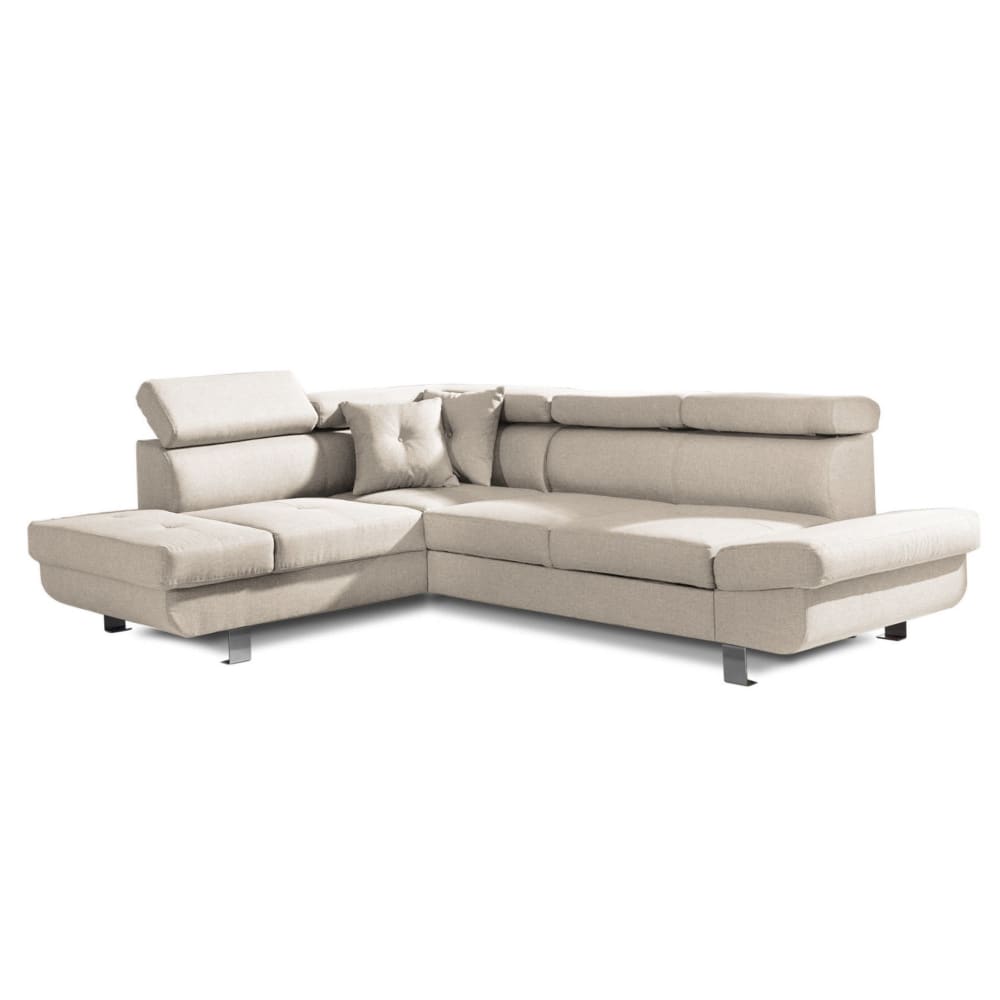 Canapé d'angle gauche convertible 5 places en tissu beige