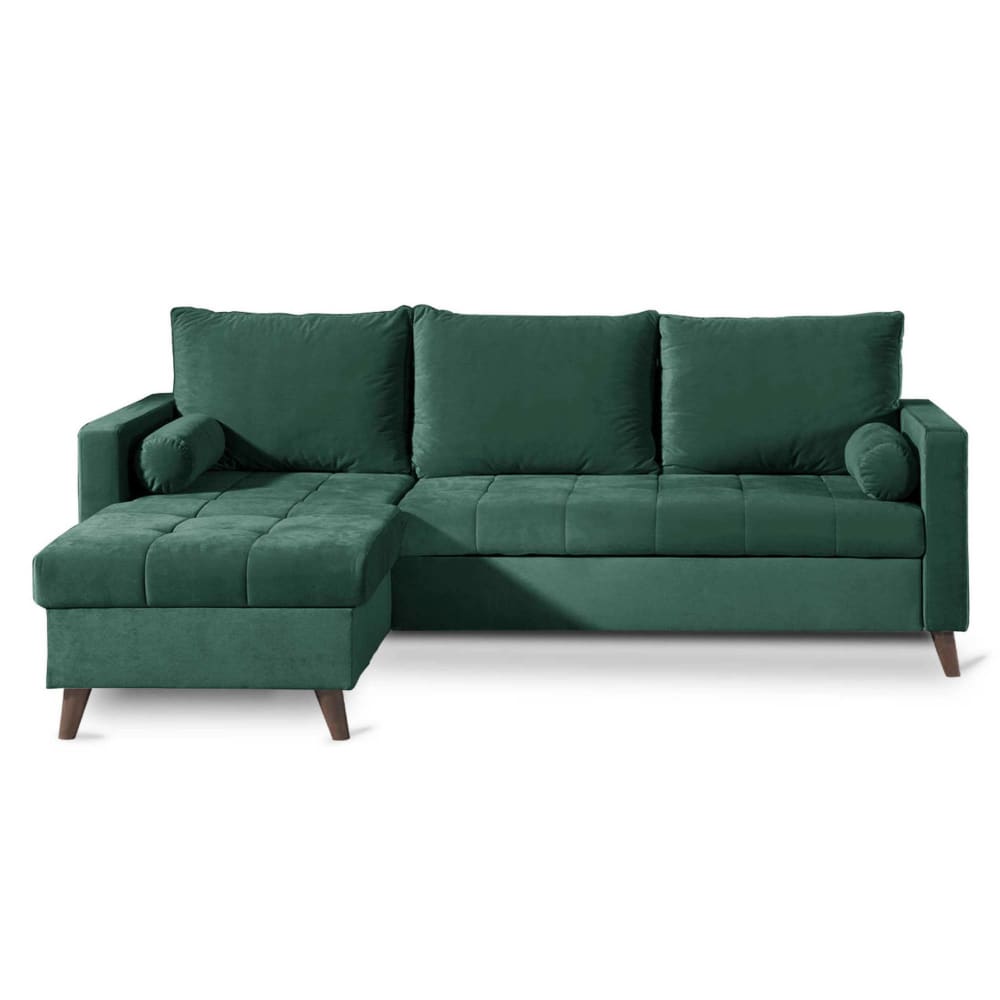 Canapé d'angle réversible convertible 4 places en velours vert