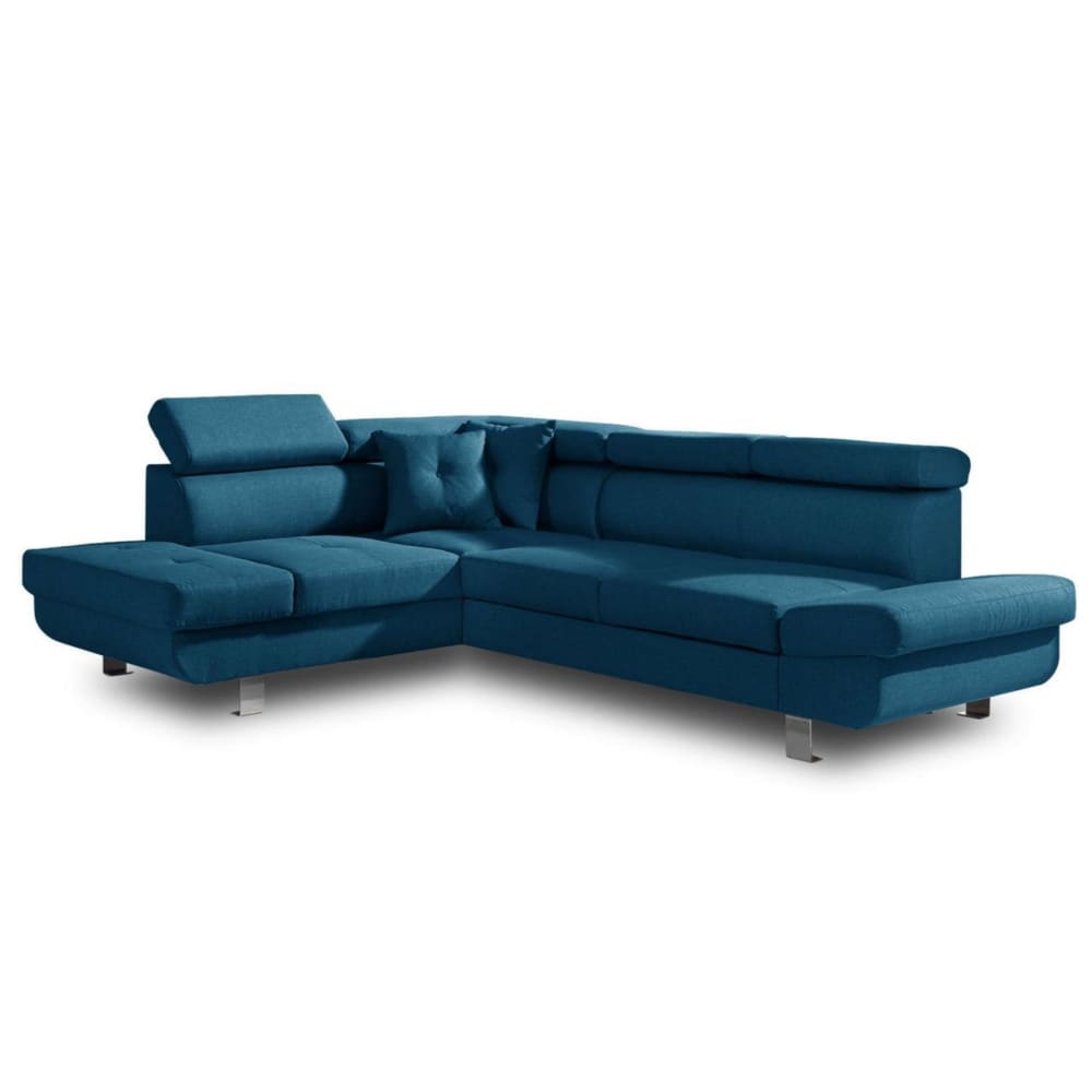 Canapé d'angle gauche convertible 5 places en tissu bleu canard
