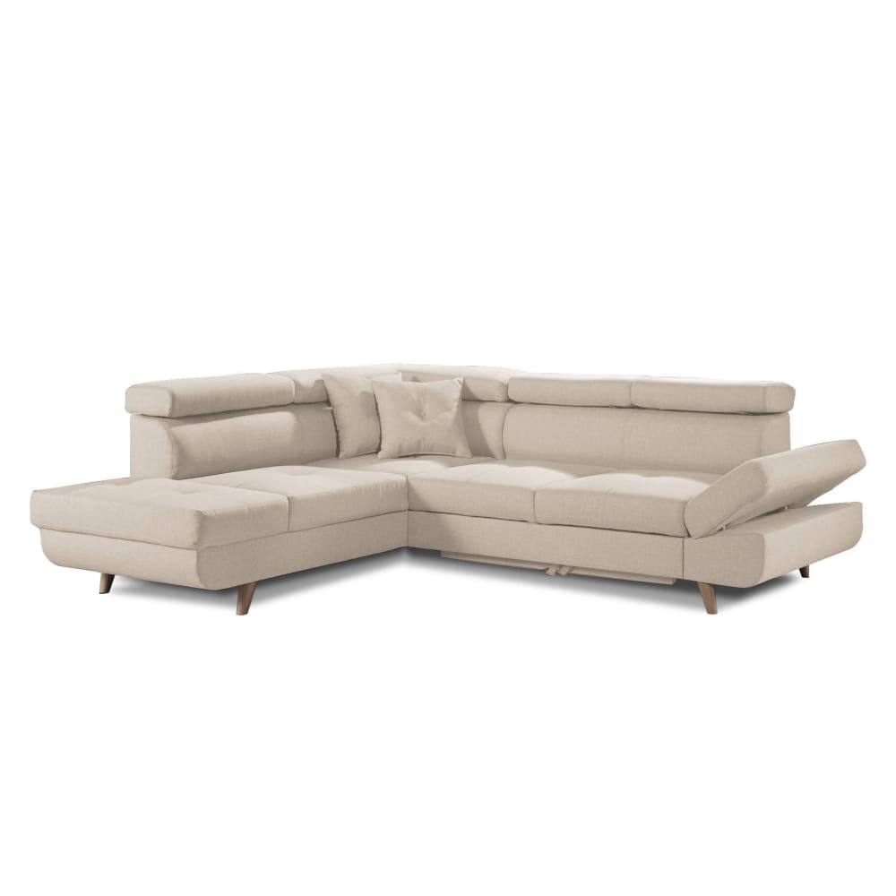 Canapé d'angle gauche convertible 5 places en tissu beige