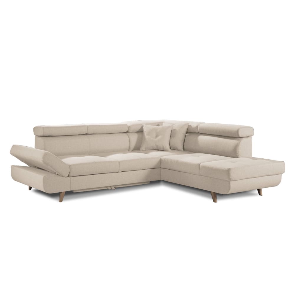 Canapé d'angle droit convertible 5 places en tissu beige
