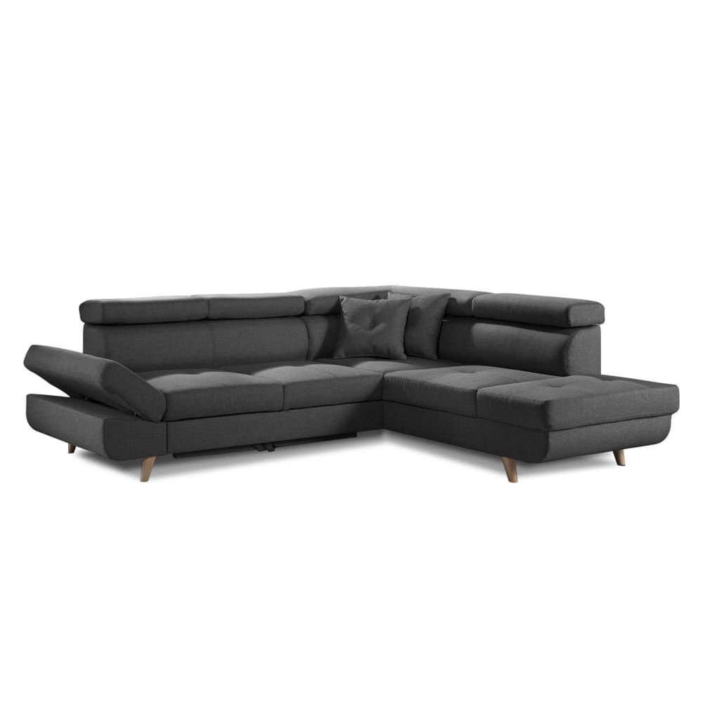 Canapé d'angle droit convertible 5 places en tissu gris foncé