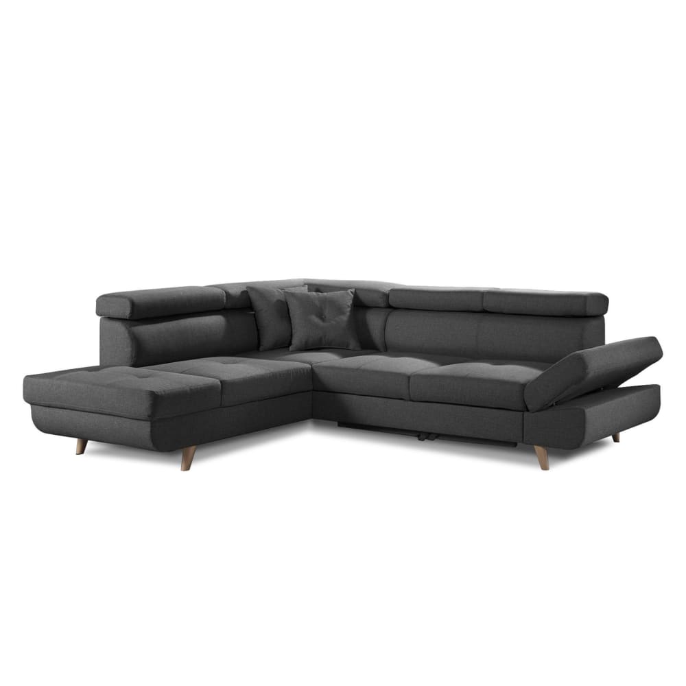 Canapé d'angle gauche convertible 5 places en tissu gris foncé
