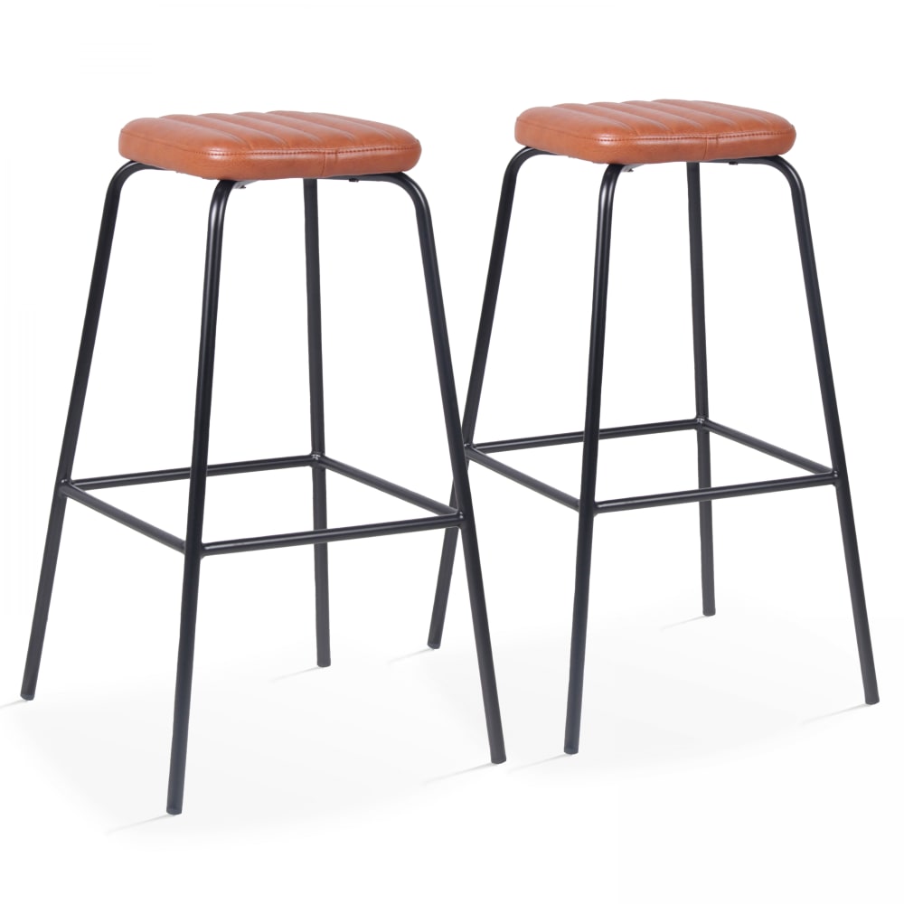 Oviala Set Hocker aus Kunstleder Dunkelbraun - Stoff