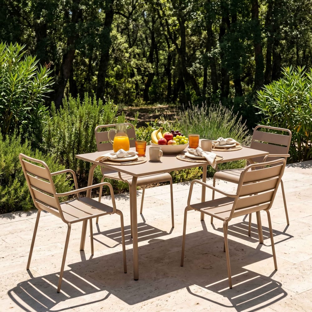 Ensemble table de jardin et 4 fauteuils en métal taupe - Maisons du Monde
