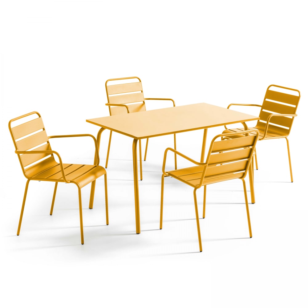 Ensemble table de jardin - fauteuils jaune
