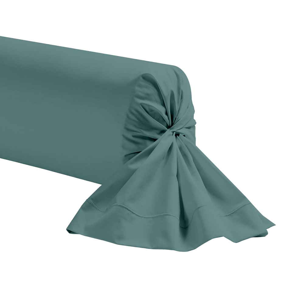 Taie de traversin unie en coton bleu cascade 85x185