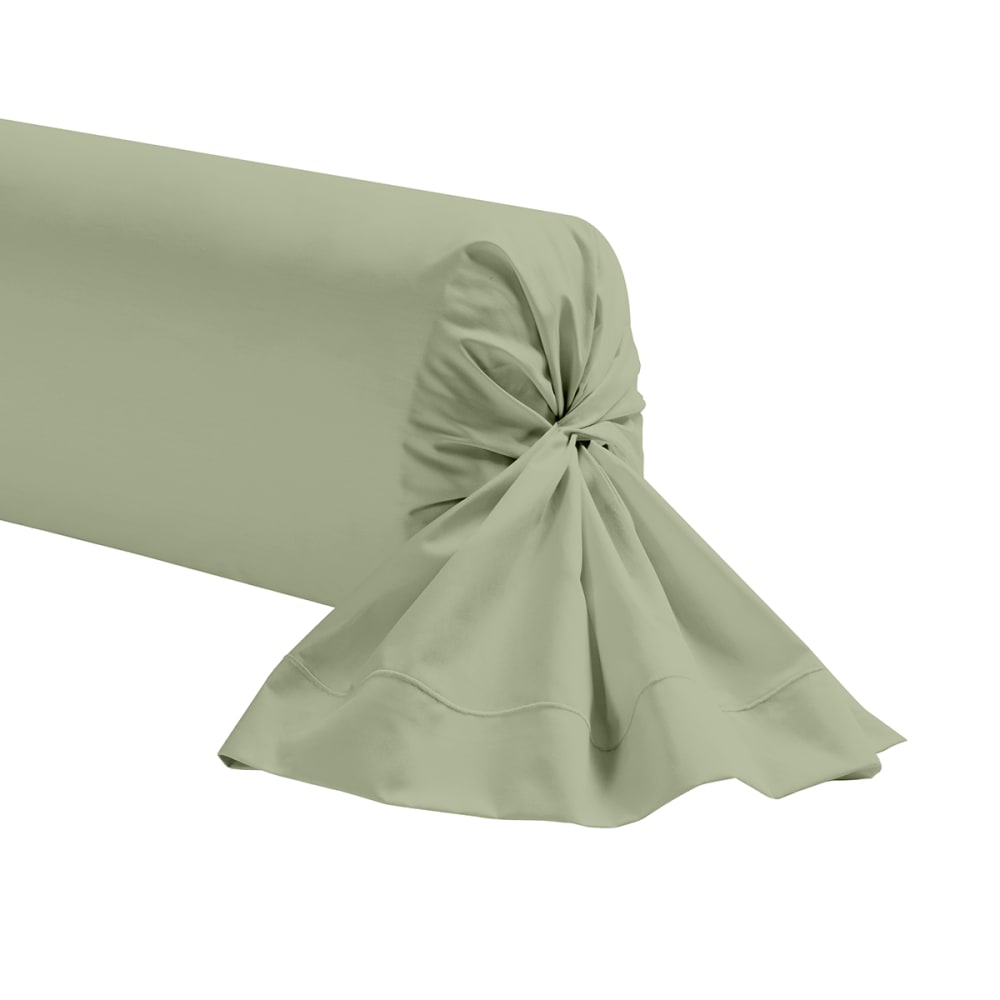 Taie de traversin unie en coton vert de gris 85x185