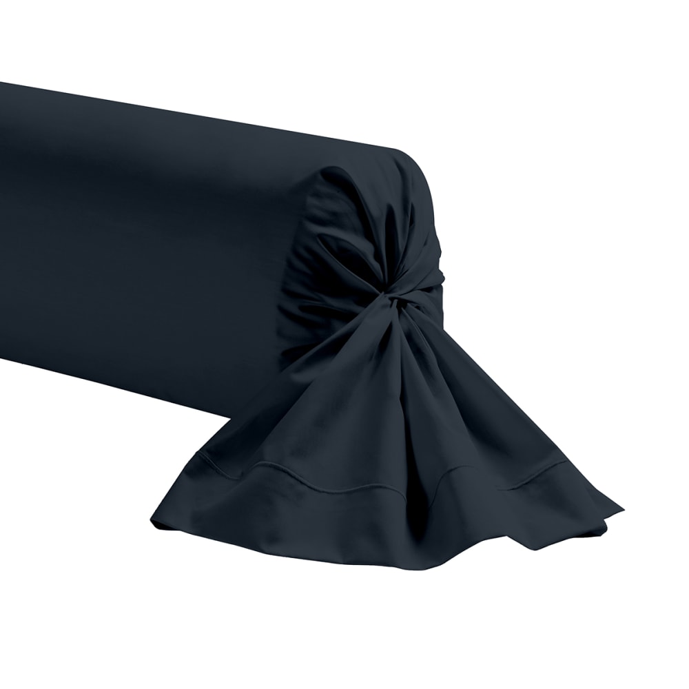 Taie de traversin unie en coton bleu nuit 85x185