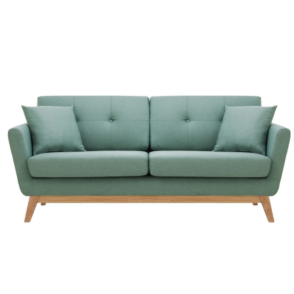 Canapé 3 places scandinave et 2 coussins en tissu vert d'eau - Maisons du Monde