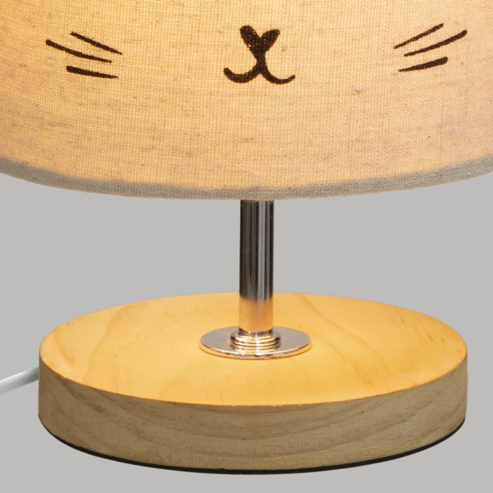Lampe avec abat jour chat polyester/bois/lin gris clair  Ø 15xh. 13.1 (Home Maison) - Image 2