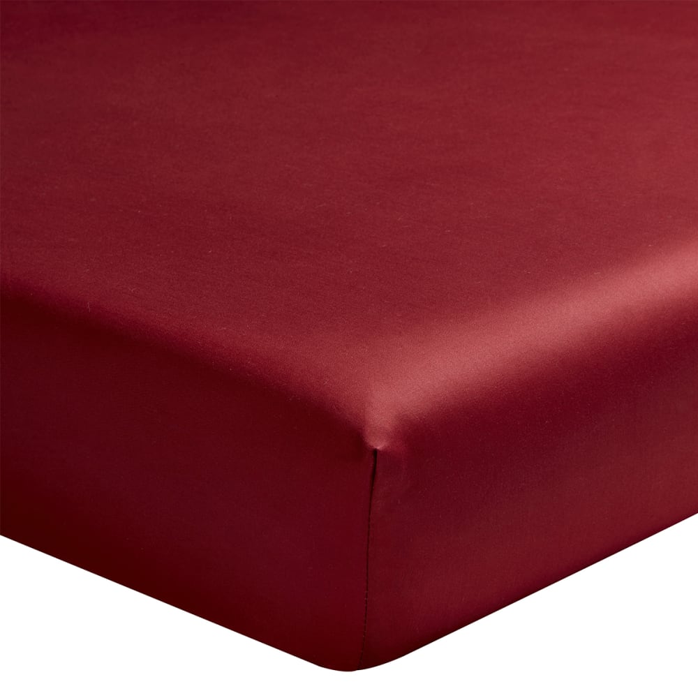 Drap housse en satin de coton rouge 200x200 Drap housse en satin de coton rouge 200x200