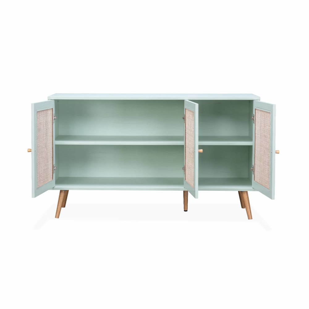 Aparador escandinavo efecto madera y caña con 3 puertas, 120cm, verde - Maisons du Monde