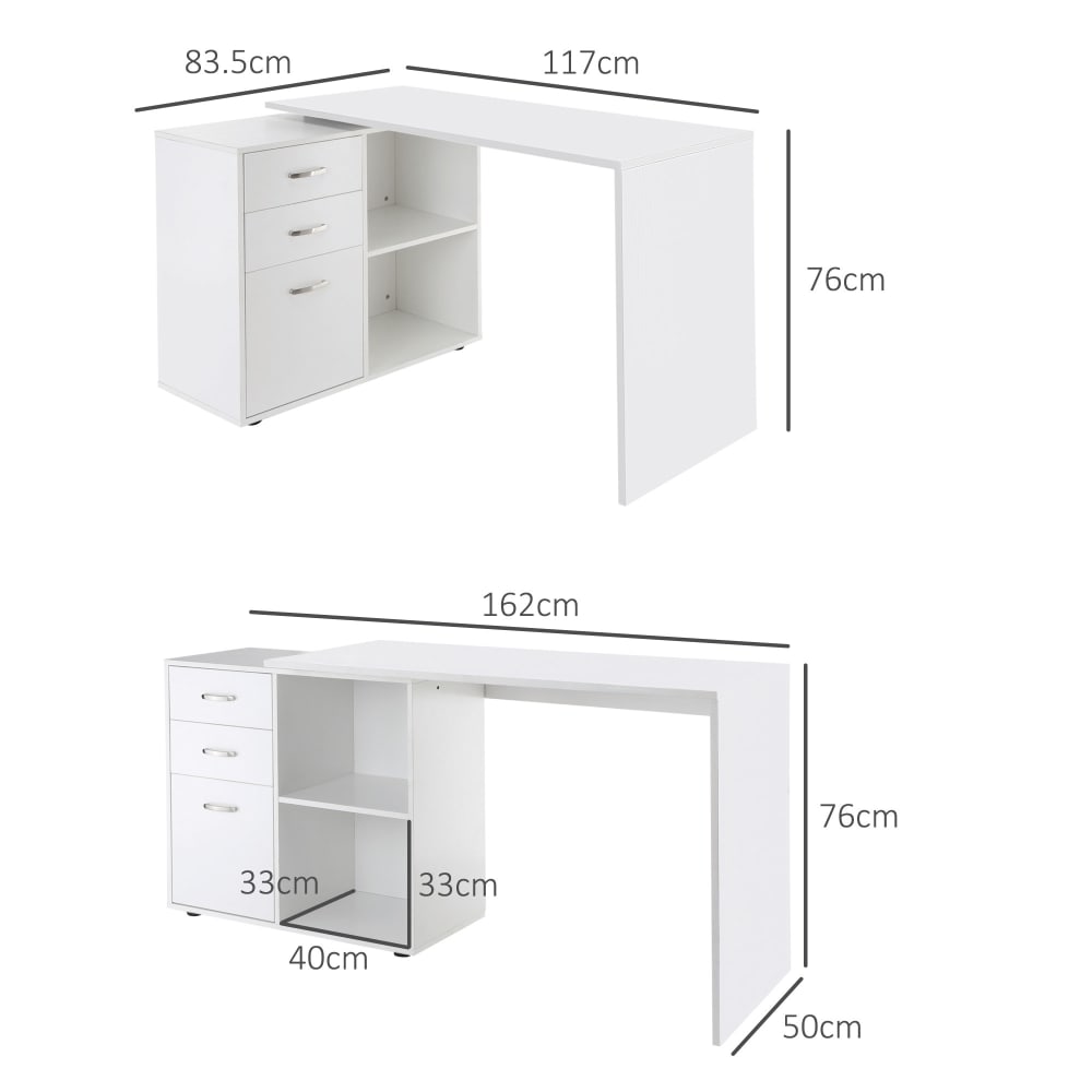 Scrivania angolare con cassettiera in mdf e metallo bianco -