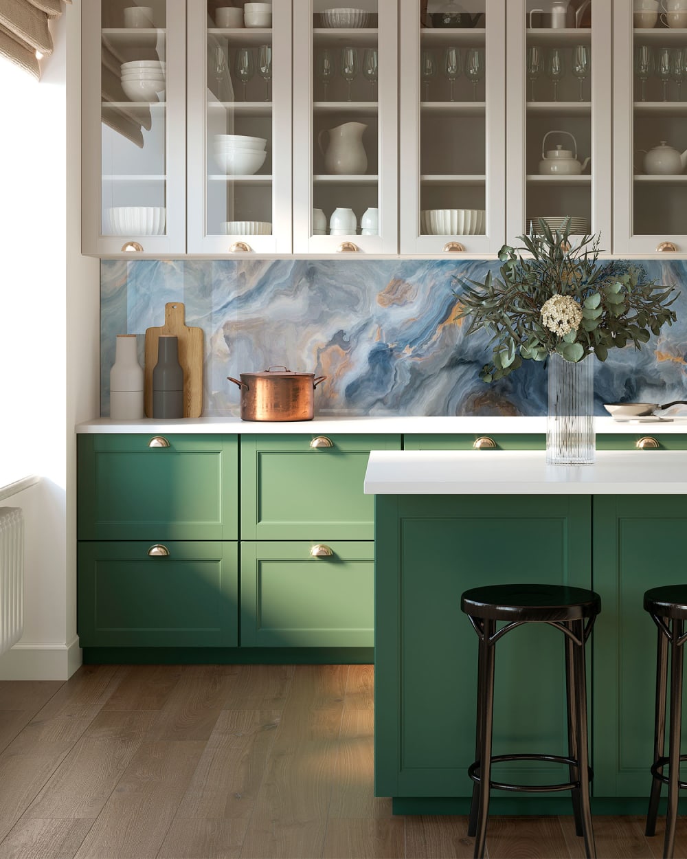Frente de cocina mármol azul y naranja 60x300 cm - Maisons du Monde