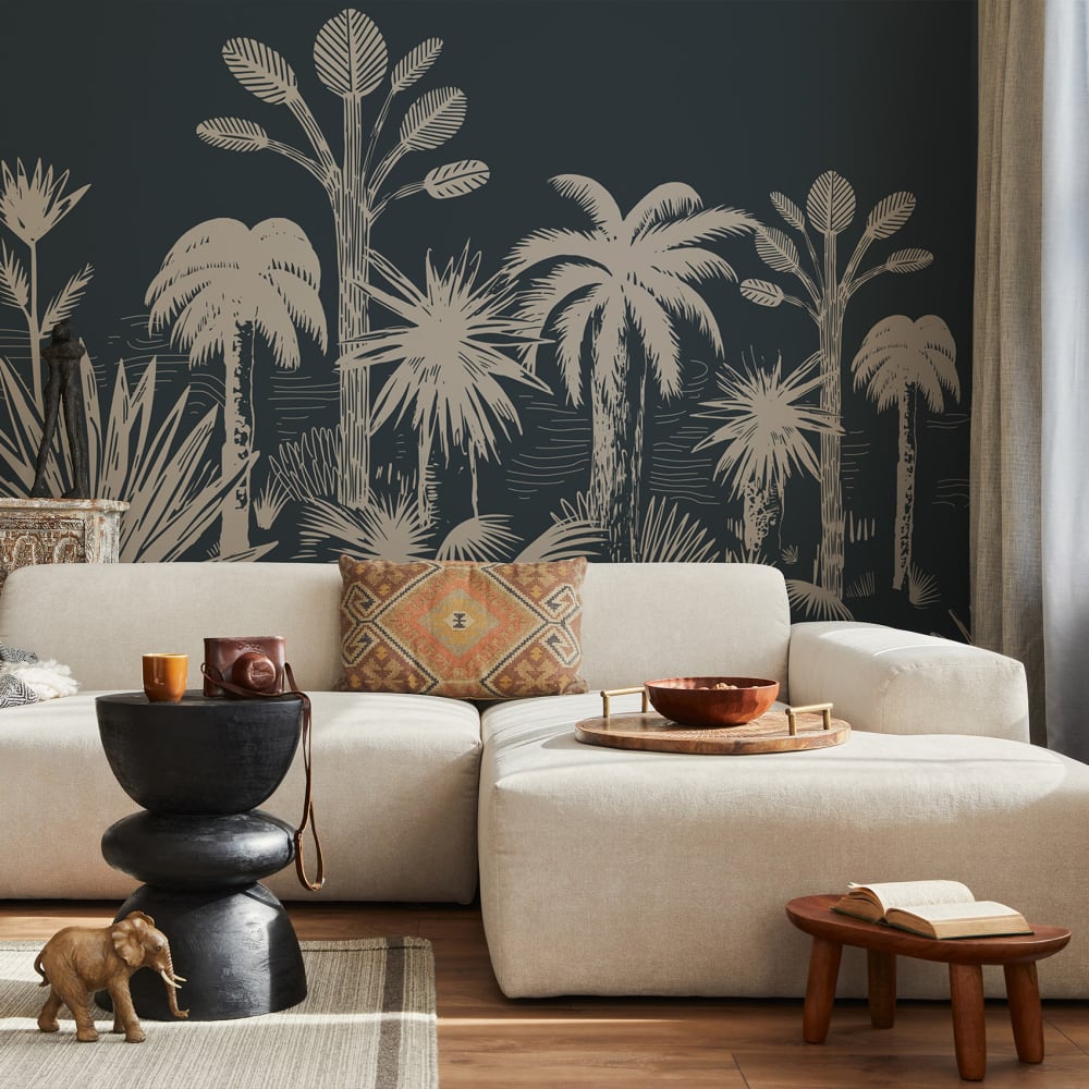 Papel pintado panorámico selva tropical, azul 425 x 250cm