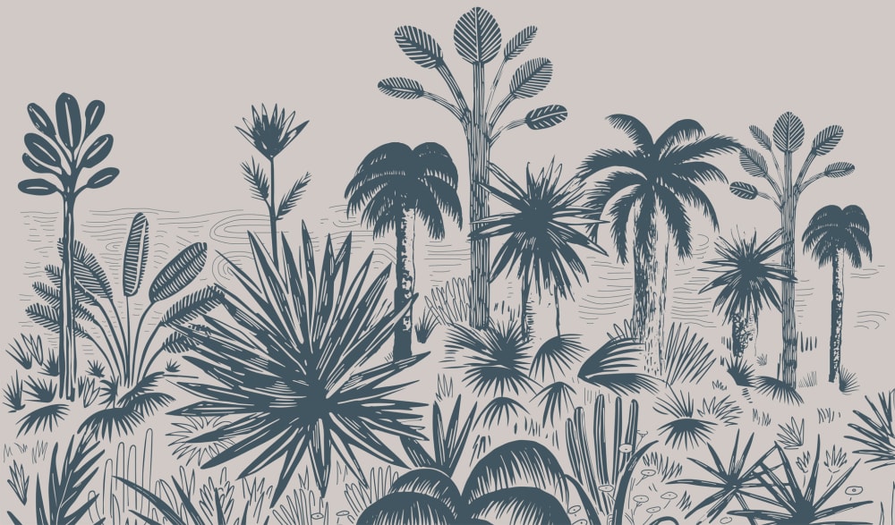 Carta da parati panoramica della foresta tropicale, grigio 3 -