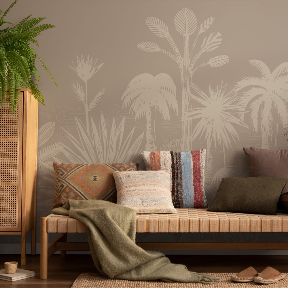 Papel pintado panorámico selva tropical, beige 255 x 250cm