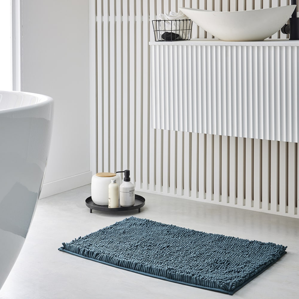Tapis de bain mèche uni  50x80 cm Bleu