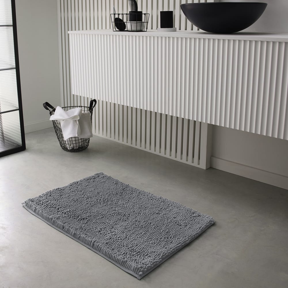Tapis de bain mèche uni  50x80 cm Gris