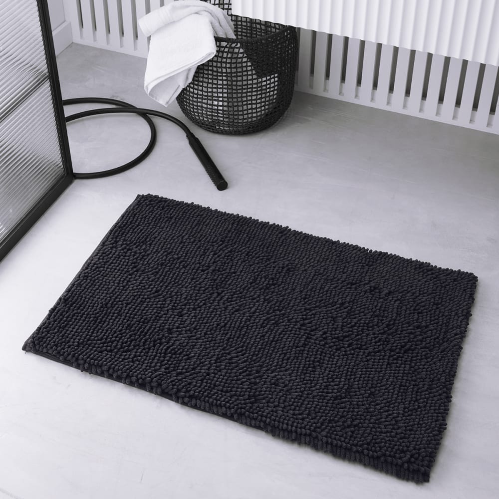 Tapis de bain mèche uni  50x80 cm Gris anthracite