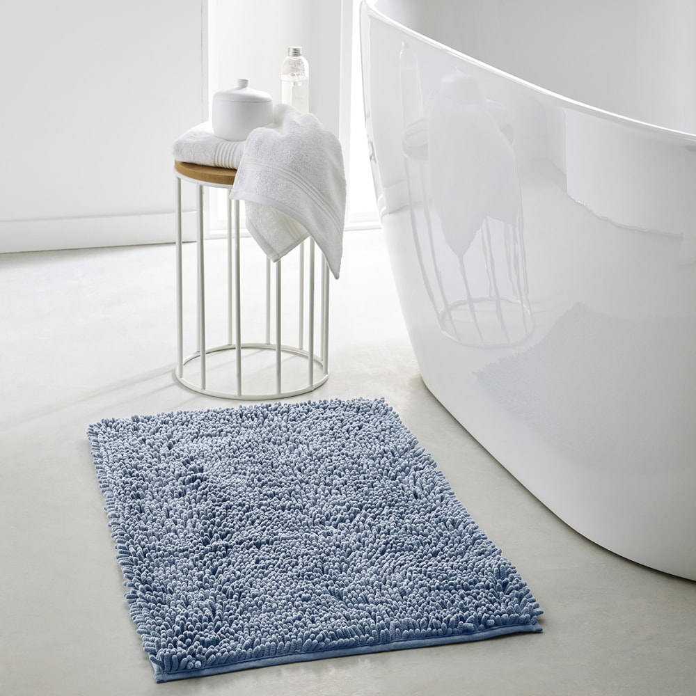 Tapis de bain mèche uni  50x80 cm Bleu ardoise
