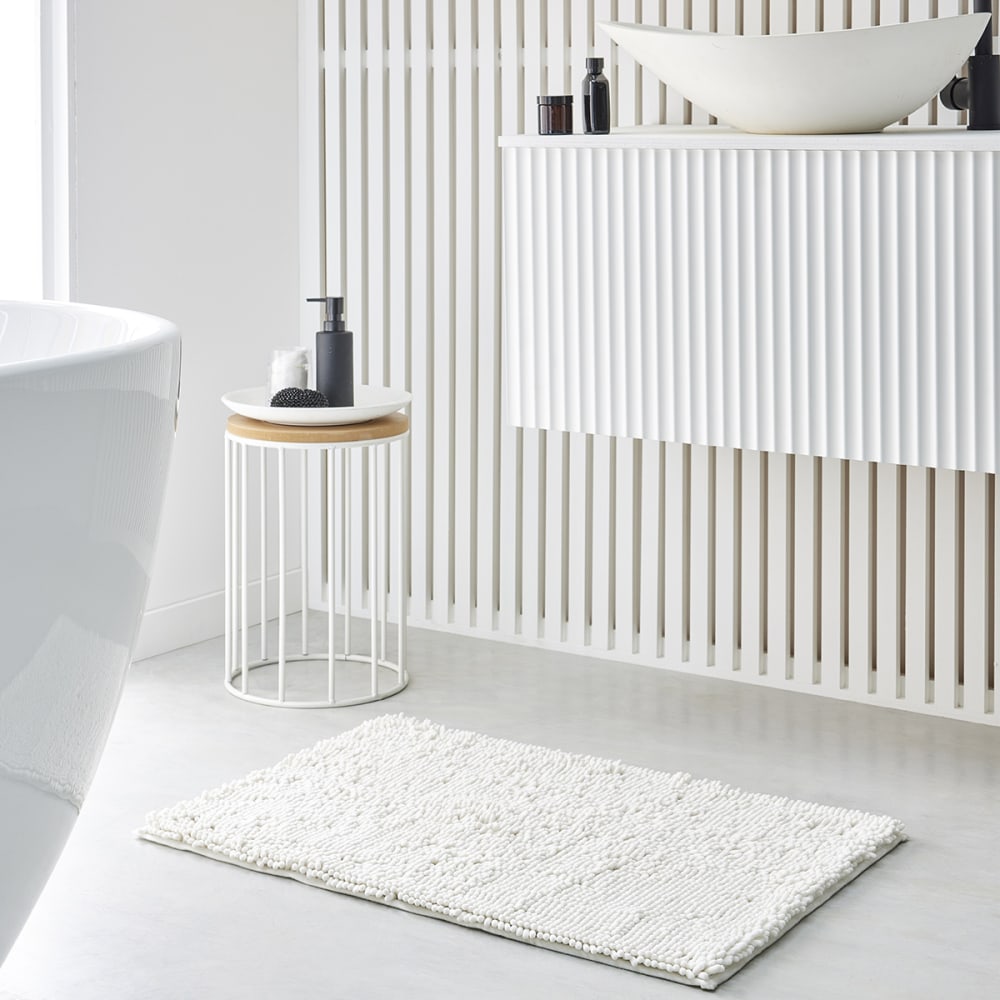 Tapis de bain mèche uni  50x80 cm Blanc