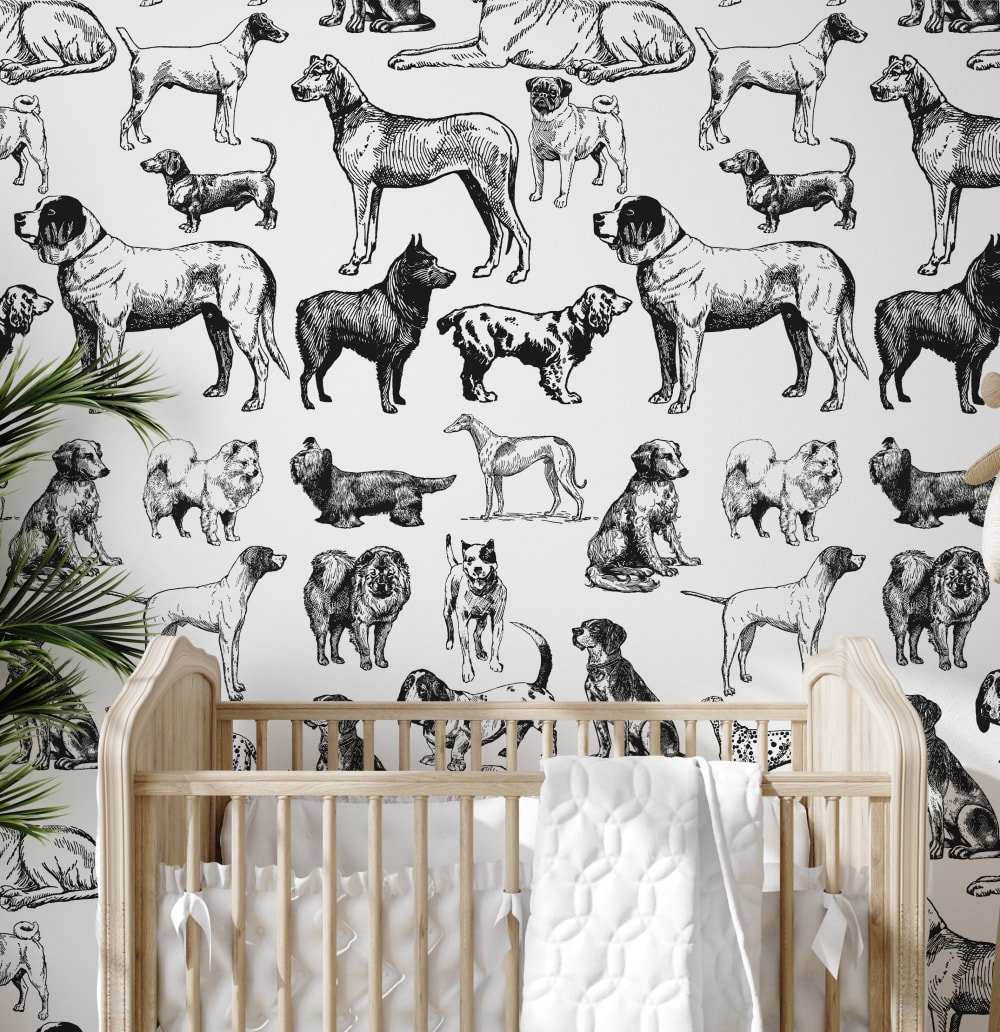 Papel Pintado Perros, papel auténtico, 200x280cm, 8 hojas