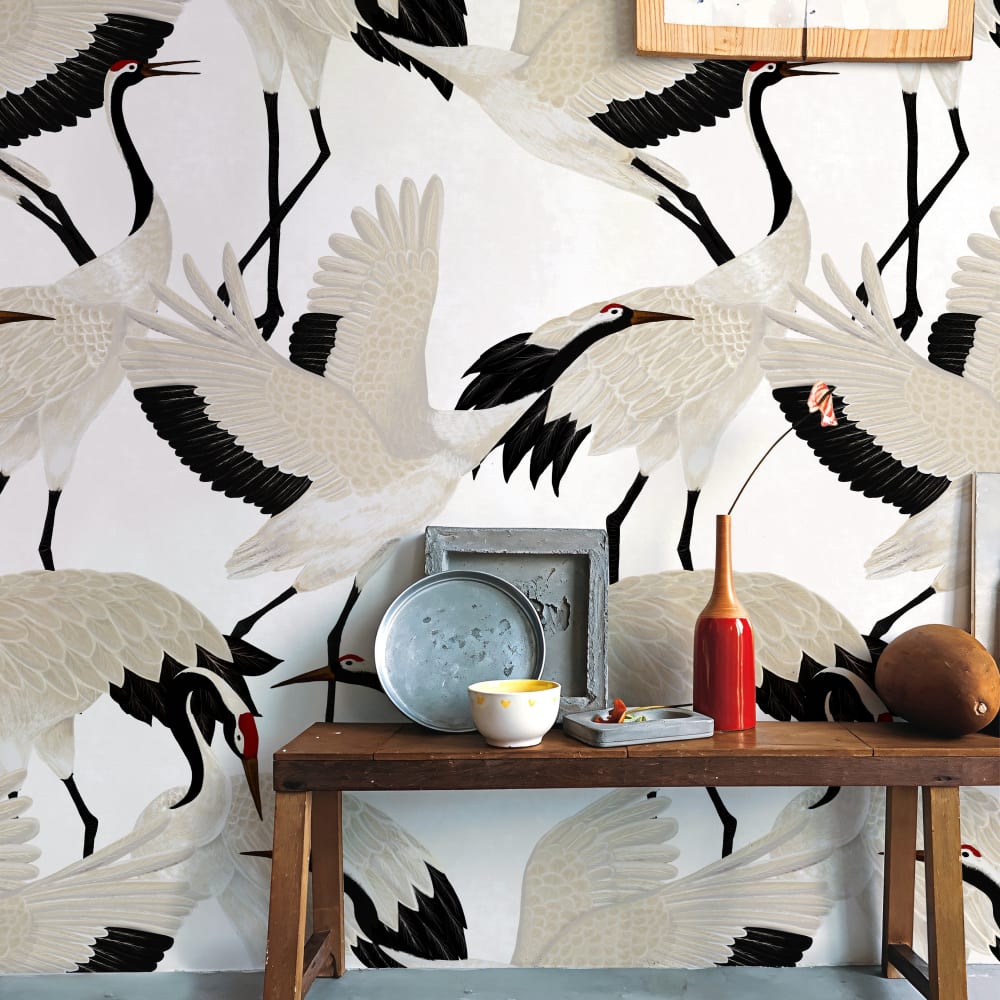 Papel Pintado Garzas Blancas, papel auténtico, 200x280cm, 8 hojas - Maisons du Monde