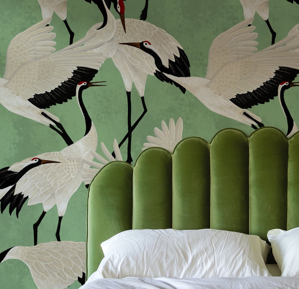 Papier Peint Hérons, papier véritable, 200x280cm, 8 feuilles