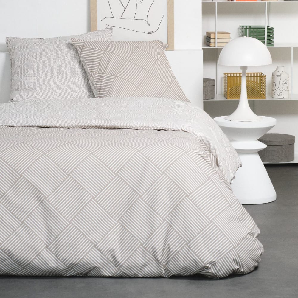 Today Parure de lit 2 personnes imprimé coton 220x240 cm beige style classique chic Certifié Oeko-Tex
