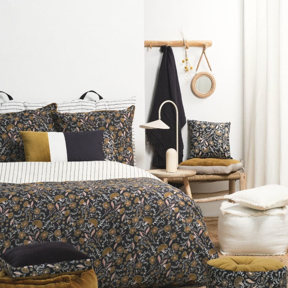 Parure de lit 2 personnes imprimé floral 220x240 cm bronze - Maisons du Monde