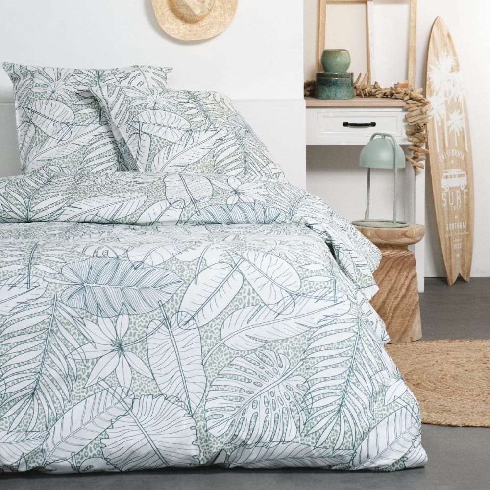 Parure de lit 2 personnes imprimé coton  220x240 cm Blanc