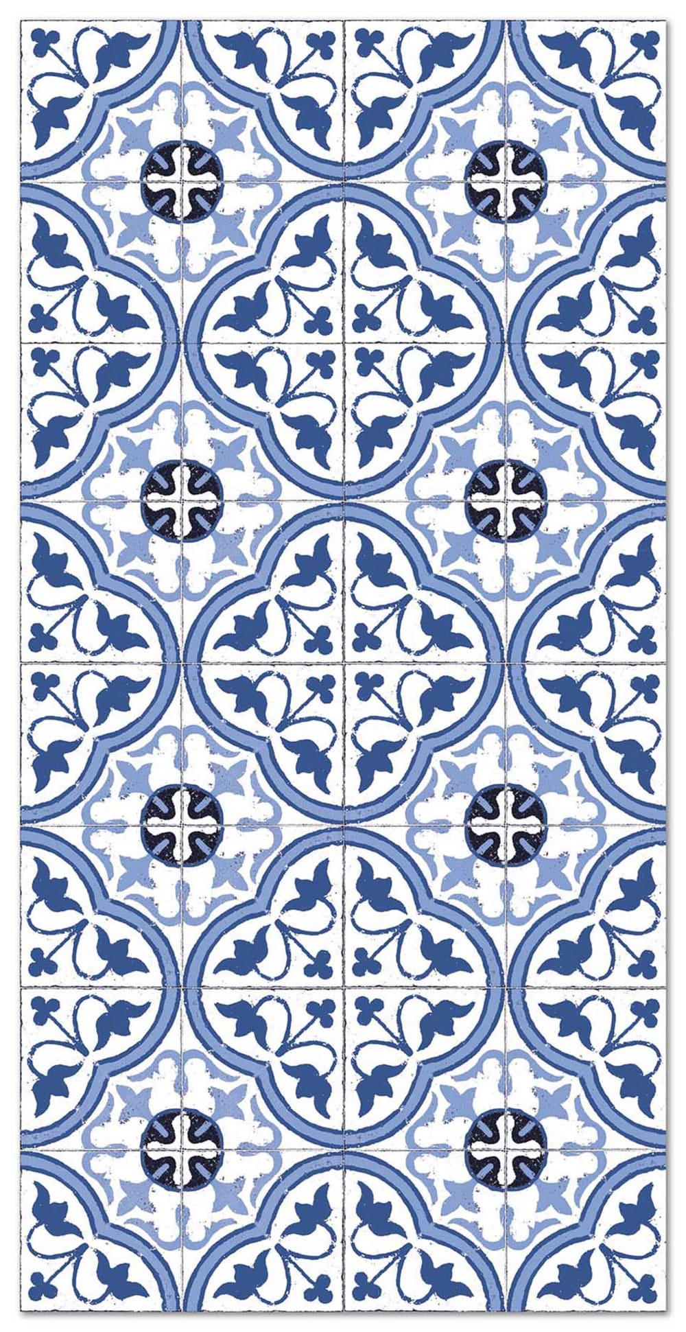 Tapis vinyle carreaux ciments fleur bleu 60x110cm
