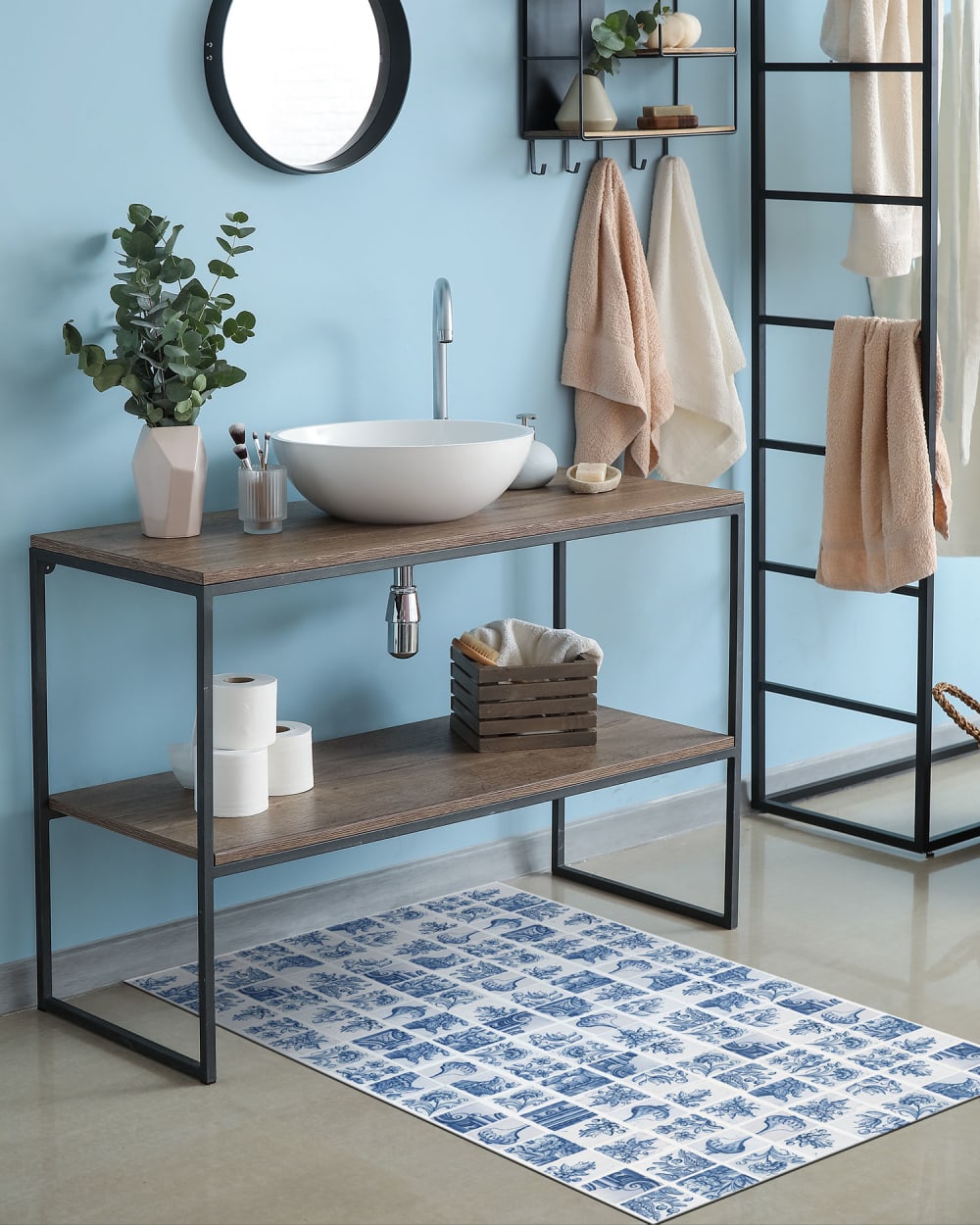 Tapis vinyle carreaux ciments séville bleu 100x140cm — vue 3
