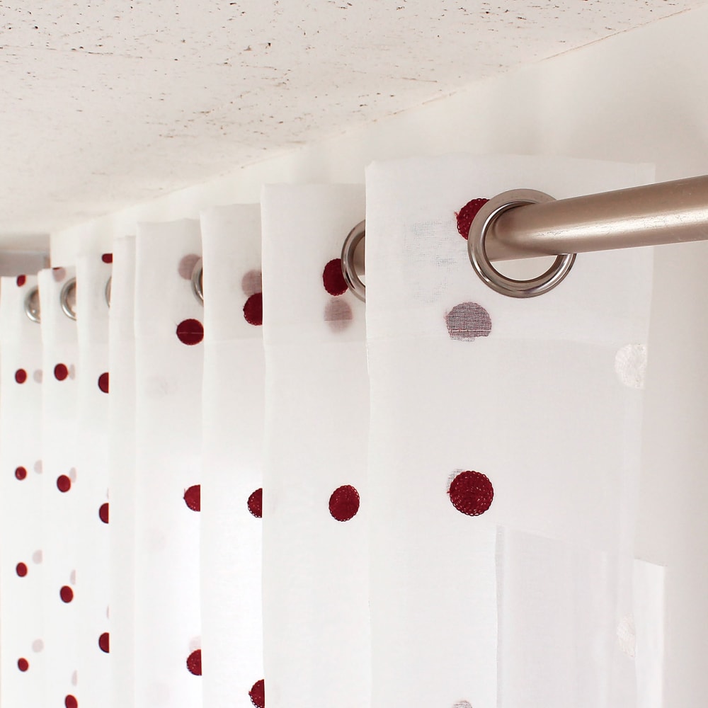Voilage sablé brodé ''pois colorés'' polyester bordeaux 140x240 cm — vue 4