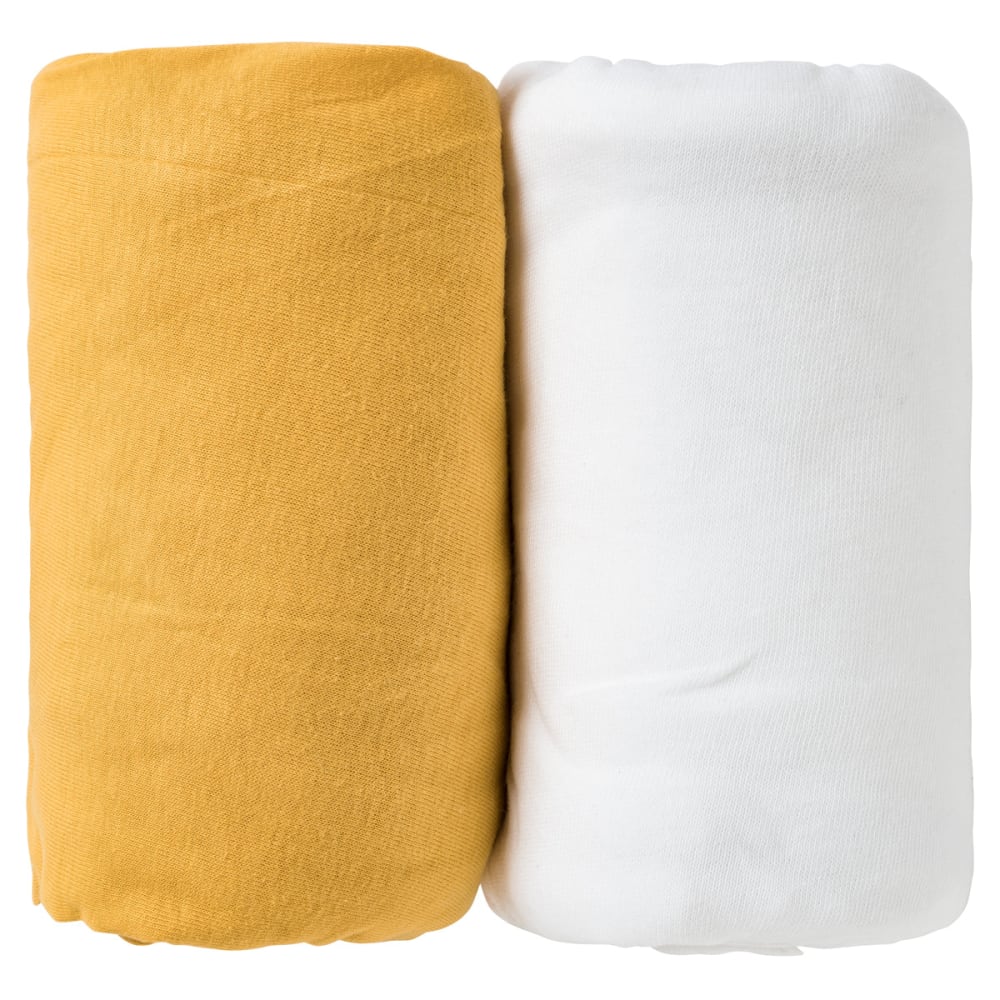 BabyCalin Lot de 2 draps housse bébé en coton jaune et blanc 70x140 cm Jaune Coton - 140x17x70cm