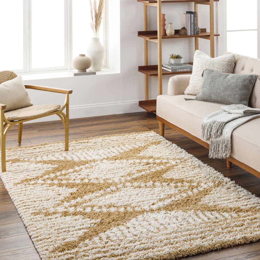 Tapis shaggy bohème camel/ivoire 160x220 — vue 3