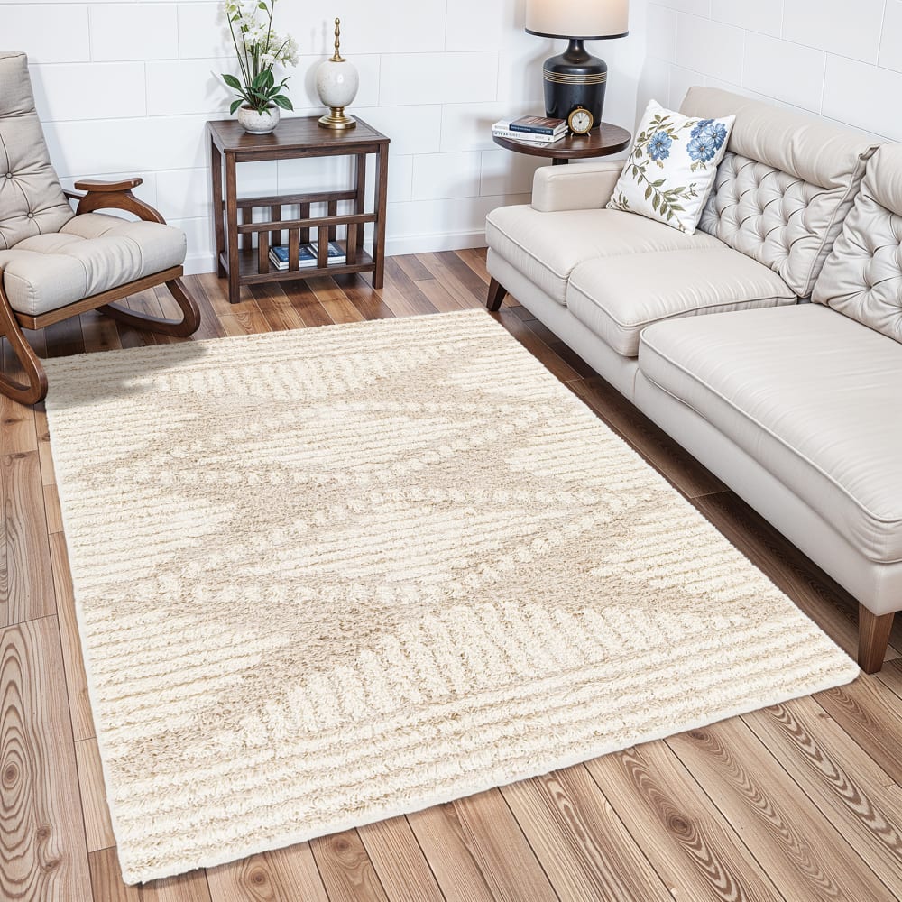 Tapis shaggy bohème blanc/beige 160x220 — vue 3