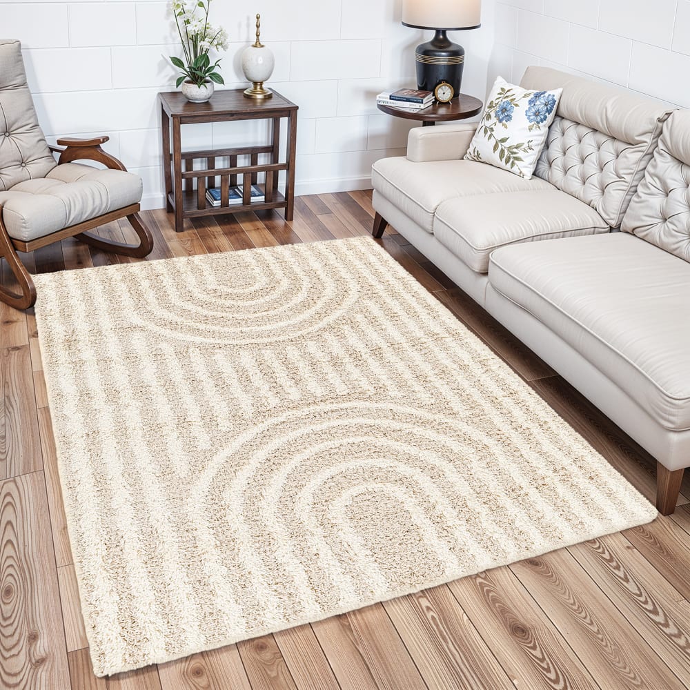 Tapis shaggy scandinave blanc/beige 160x220 — vue 3