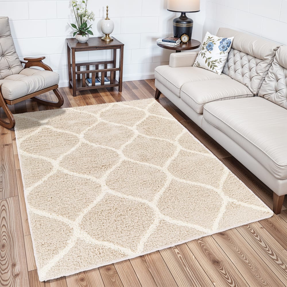 Tapis shaggy oriental blanc/beige 160x220 — vue 3