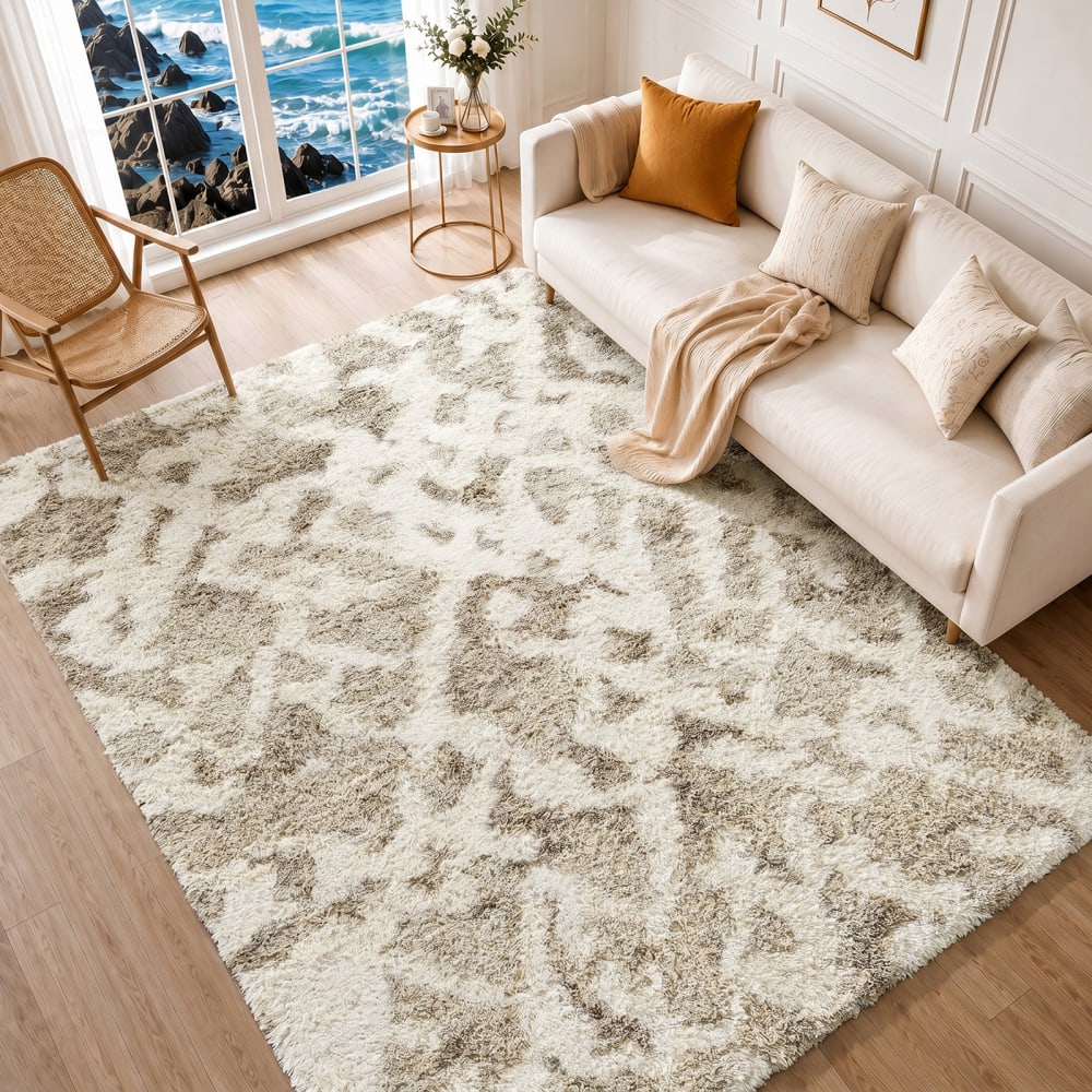 Alfombra shaggy escandinava blanco/beige 160x220