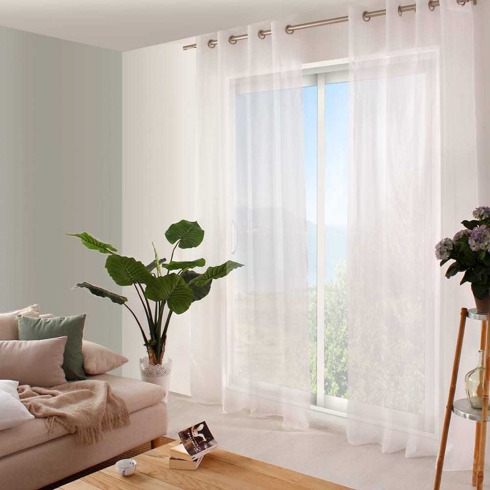 Voilage uni en polyester sablé blanc 140x240 cm