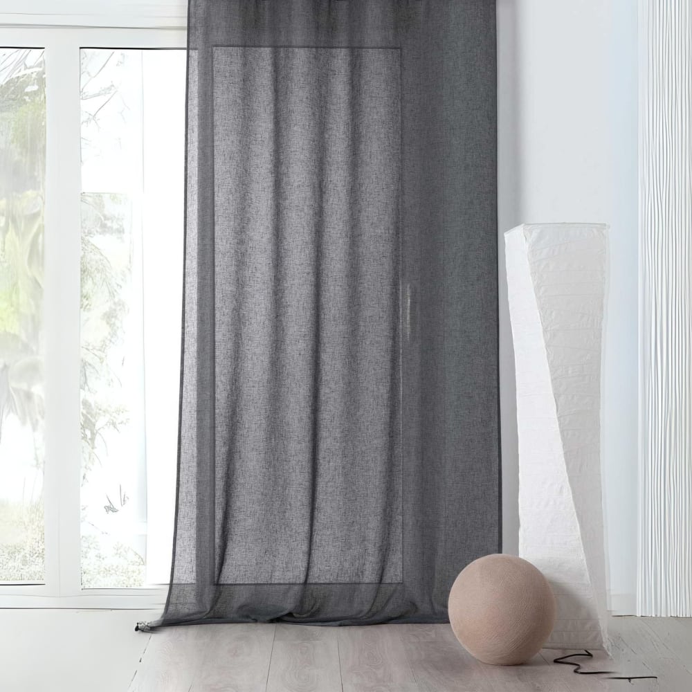 Rideau voilage tamisant en poly-lin gris anthracite 145x240 cm