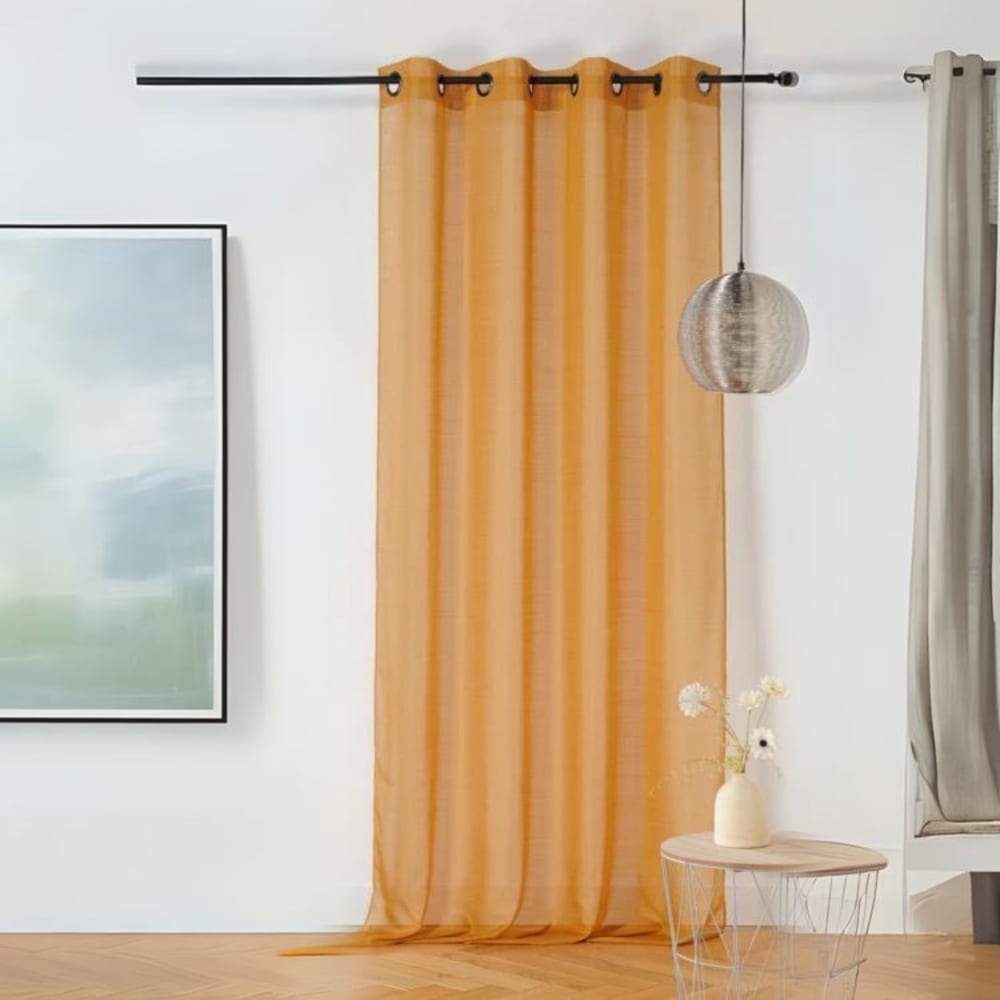 Voilage en étamine givrée polyester jaune soleil 145x240 cm