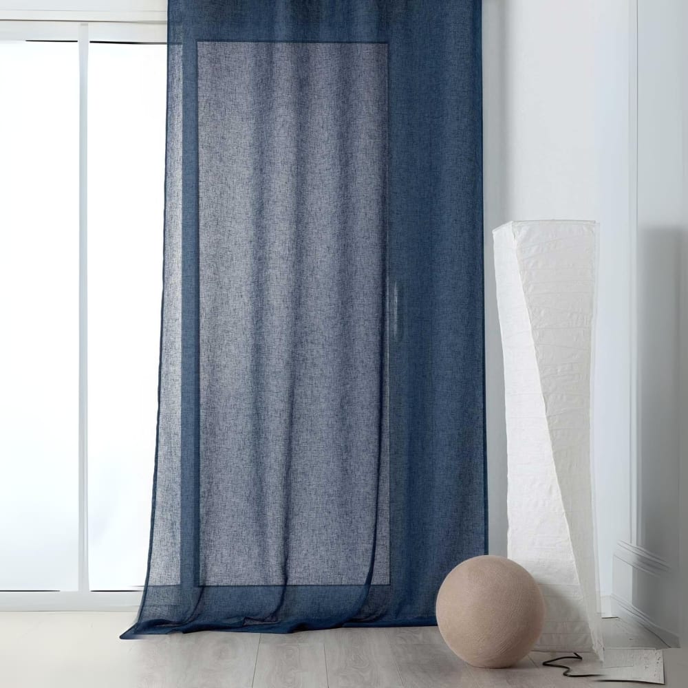 Rideau voilage tamisant en poly-lin bleu foncé 145x240 cm