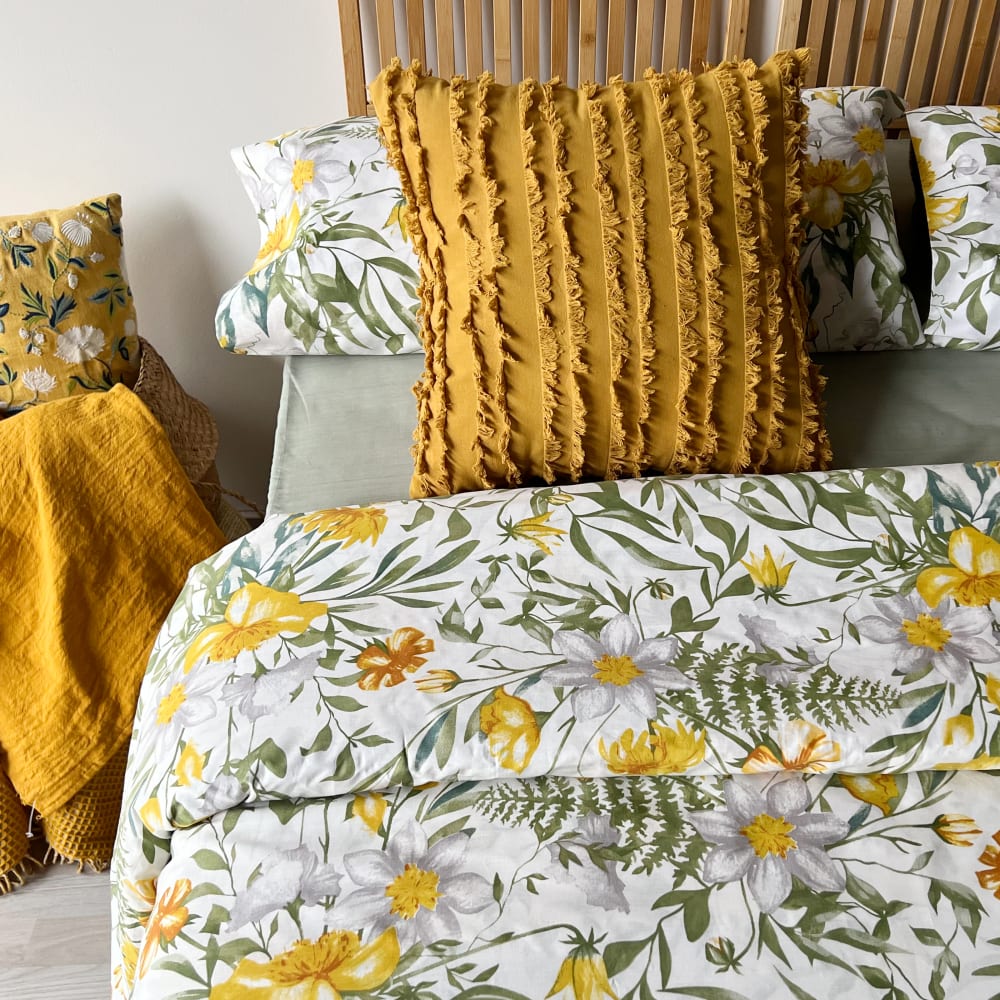 Funda nórdica 3 piezas 100% algodón flores amarillas - cama 150 cm - Maisons du Monde