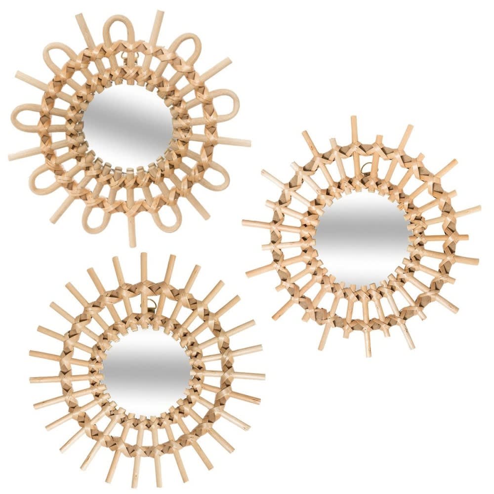 Lot de 3 miroirs rotin soleil D28cm