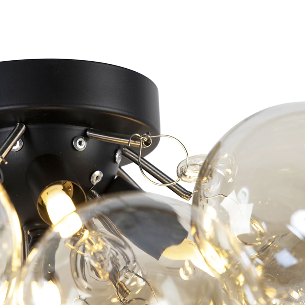 Plafonnier design noir verre ambre 4 lampes — vue 3